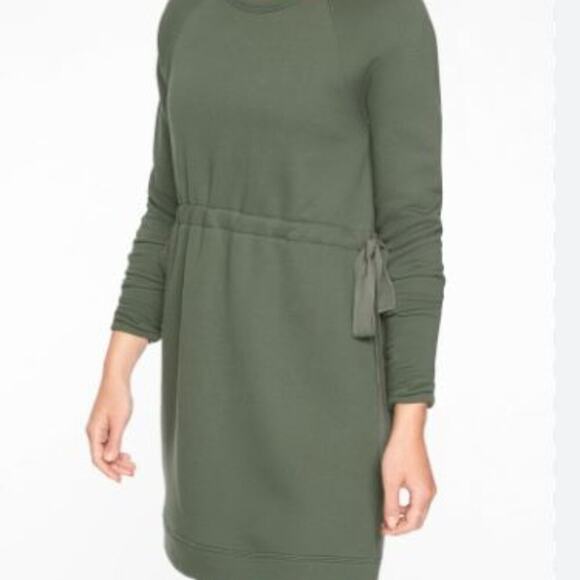 Athleta Brand Studio Cinch Sweatshirt Dress Herb Olive Green Women's size Small - Picture 1 of 5